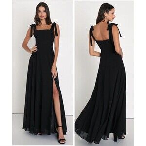 Lulus Love Me Forever Black Tie-Strap Square Neck Maxi Dress Size 1X Formal